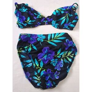 Catalina Two Piece High Waisted‎ Underwire Black Floral Medium